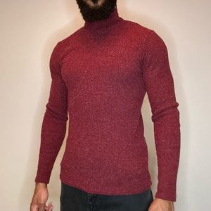 SikSilk Muscle Fitted Turtleneck, Color: Burgundy, Size: XL